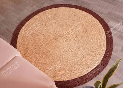 Natural Jute Round Rug Handwoven Braided Circle Mat Boho Farmhouse Decor - Image 1 of 4