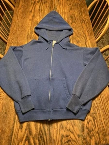 Vintage 70s 80s Healthknit Full Zip Hoodie Sweatshirt Gr. L Navy 5050 USA Distressed - Bild 1 von 8