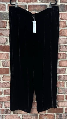 NWT Eileen Fisher Black Velvet Wide Ankle Pleat Pant w/Pockets $288 2X - Image 1 of 4