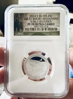 2014 S Silver 25c Great Smoky Mountains PF70 Ultra Cameo Coin. America The Beaut - Image 1 of 2