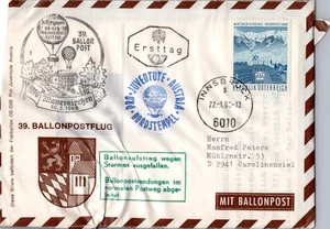 Österreich, Ballonpost Beleg 1968 - 39. Flug Pro Juventute AUSGEFALLEN Cachet - Picture 1 of 3