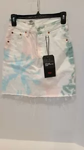 Levi’s High Rise Deconstructed White Pink Tie Dye Denim Skirt Women’s Size 24 - Picture 1 of 12