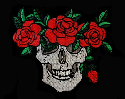 APFELBLÜTE STYLE & ACCESSOIRES APLICACIÓN CALAVERA ROSAS 15cm PLANCHA PARCHE PLANCHA CABEZA MUERTA FLORES ROJO VERDE