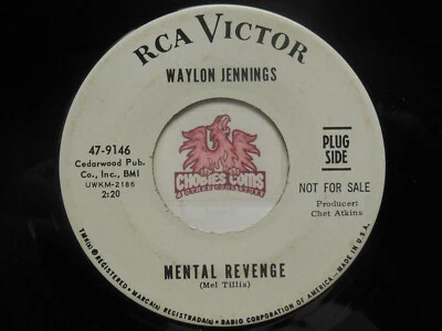 Promo! Waylon Jennings Mental Revenge / Born to Love You, 45 RPM NEAR MINT (HB)  - Image 1 of 2
