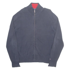 TOMMY HILFIGER Mens Cardigan Blue High Neck Tight Knit XL - Picture 1 of 6
