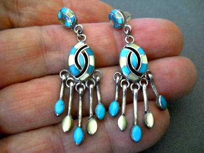 Native American Turquoise & MOP Hummingbird Inlay Sterling Silver Post Earrings - Image 1 of 4