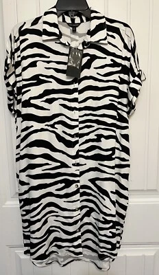 Vestido Camisa The Limited Estampado Cebra Bolsillos Retro Para Mujer Pequeño Nuevo Con Etiquetas Foto 1 de 4