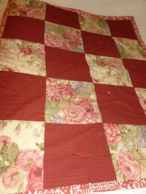 Floral & Red/Black Check Large Square Patchwork Lap Throw Blanket 38" X 48" - Image 1 of 4