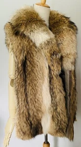 Vintage Unisex Bushy Mint Real Coyote Fox Fur Vest Gilet Coat Jacket Mink 10-12 - Picture 1 of 22