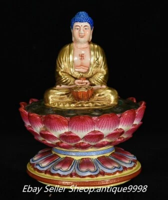 Estatua de Buda Sakyamuni Amitabha dorada porcelana esmaltada color Qianlong Foto 1 de 4
