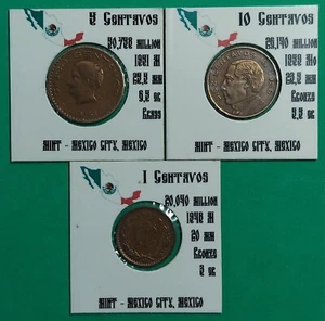 1948 1951 -1959 Mexico 1 5 10 Centavos # 429-30 - Picture 1 of 2