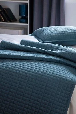BELLEDORM Lightly Quilted Cotton Rich Bedspread Bed Runner Filled Cushion in Cobalt Blue