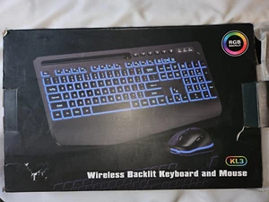 Wireless Keyboard and Mouse Ergonomic Keyboard Mouse - RGB Backlit Rechargeab... - Picture 1 of 4