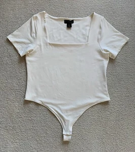 House of Harlow 1960 Square Neck Bodysuit Womens XL Short Sleeve Cream Capsule - Picture 1 of 10