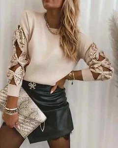Sequin Bowknot Cut-out Jumper - Picture 1 of 6