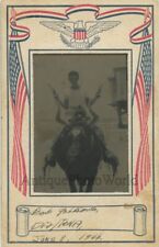 Man w guns as cowboy on bull Daytona Beach Florida antique plastic tintype photo