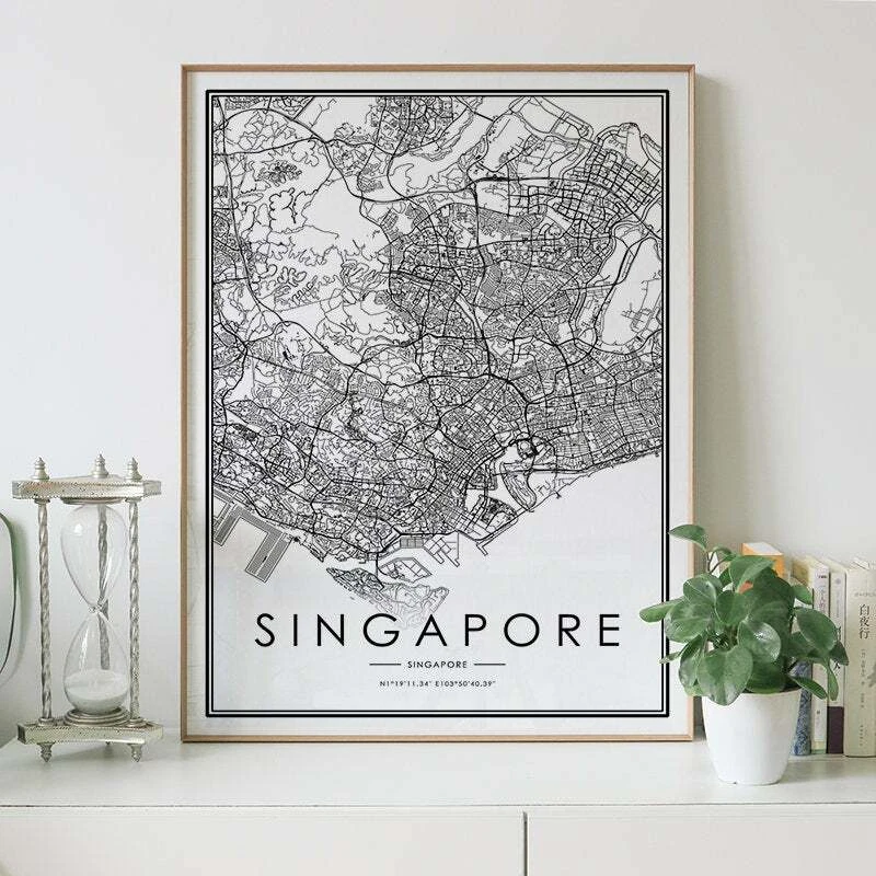 POSTERS EMPORIUM Singapore Lines Map Wall Art Poster Print. Great Home Decor