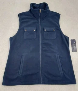 Chaps Fleece Vest Women's Size Petite Large Blue Sleeveless Full Zip Pockets - Picture 1 of 11