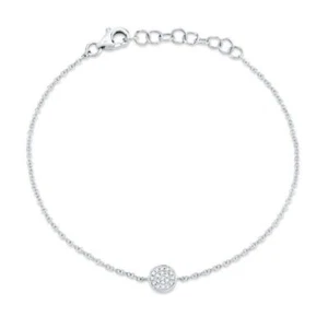 14K White Gold Diamond Circle Disc Bracelet Pave Natural 0.05CT Round Cut Womens - Picture 1 of 6