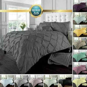 Pintuck Pleated Soft Duvet Cover Set Bedding With Pillowcase All Sizes Colours - Picture 1 of 12