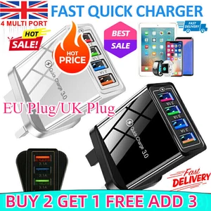 4Multi-Port Fast Quick Charge USB Hub Mains UK /EU Plug Adapter Wall Charger UK. - Picture 1 of 15
