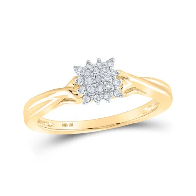 10K Yellow Gold Womens Round Diamond Cluster Ring 1/10 Cttw - Image 1 of 2