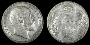 India-British Edward VII Silver 1907 Rupee incused "B" Silver (.917) KM# 508 (2) - Picture 1 of 3