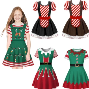 Kids Gingerbread Girl Christmas Costume 3D Print Holiday Performance Dress up - Picture 1 of 52