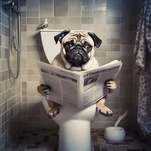 Wandbild Hund Mops Zeitung Toilette WC Deko Bild Wanddeko Dekofliese Wandfliese - Bild 1 von 1