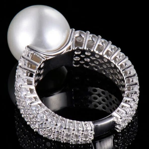 Natural Diamonds Pearl Round 11mm Luxury Engagement Ring Solid 14K White Gold - Picture 1 of 5