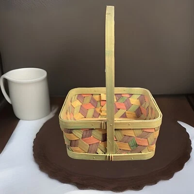 Colorful Apple Basket Woven Country Farmhouse Decor w/Handle 8” x 4” Handle 8” - Image 1 of 4