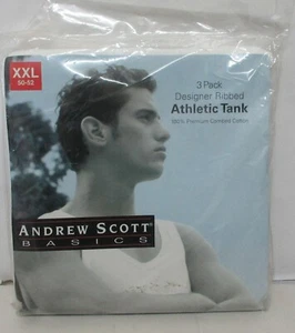 ANDREW SCOTT MEN'S 3 PACK DESIGNER 100% COTTON RIBBED ATHLETIC TANK TOP XXL - Picture 1 of 4
