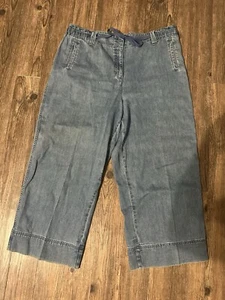 Vintage Orvis Wide Leg Denim Capris Size 18 Mom Jeans With Drawstring 25” Inseam - Picture 1 of 4