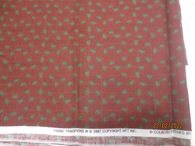 3 yds Fabric Traditions Christmas Tree Country Stitches Brenda Gervais Cranberry - Image 1 of 3