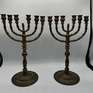 Brass Menorah Hannakah Chanakah Candle Holder Set of 2 Vintage 6 Arms Each - Picture 1 of 7