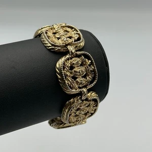Vintage Bergere Bracelet Gold Tone Openwork Link Bracelet Ornate 7.25 Inch - Picture 1 of 15