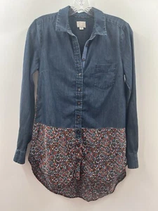 Blusa postal Anthropologie para mujer manga larga abotonada azul floral talla 2” - Imagen 1 de 10