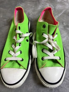 CONVERSE ALL STAR JUNIOR SIZE 3 NEON GREEN PINK Double Tongue Sneakers - Picture 1 of 5