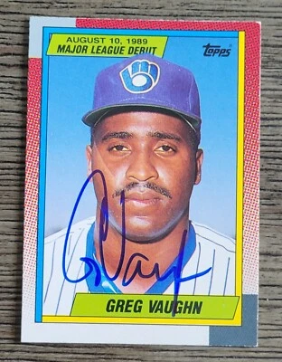 GREG VAUGHN Signed 1990 Topps MLB Debut #128 Milwaukee Brewers Card Autograph - Image 1 of 2