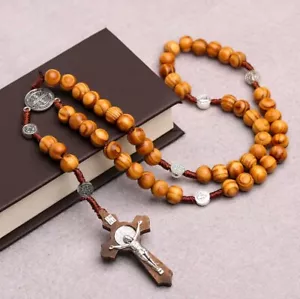 Wooden Rosary with St. Benedict Medals and Bag (Blessed by Priest) - Picture 1 of 4