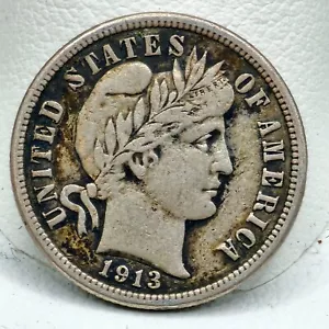 Rara moneta da collezione USA 1913 testa barbiere centesimo libertà molto fine 90% argento arte - Foto 1 di 10