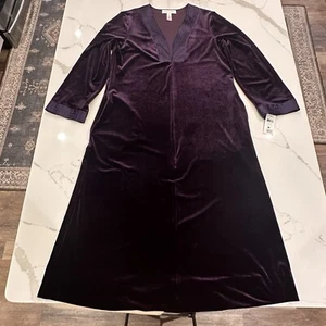 Oscar De La Renta Womens Velvet Robe House Dress Kaftan Size L Purple Zip Up - Picture 1 of 12