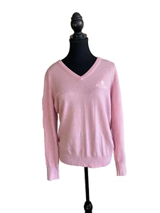 Foot Joy FJ 100% Wool V Neck pullover Knit Sweater pink Old Thorns logo Size L - Picture 1 of 13