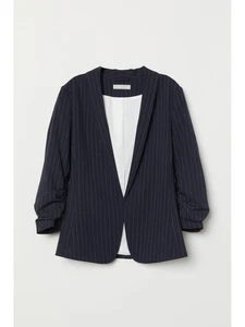 H & M Womens Navy Lined Ruched 3/4 Sleeve Wear To Work Open Front Jacket 0 - Picture 1 of 3