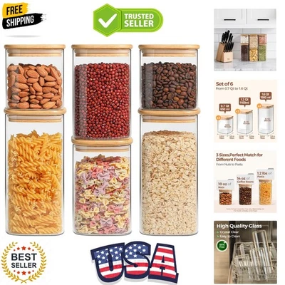 Bote de almacenamiento de vidrio hermético con tapas 0,7 cuartos/1,2 cuartos/1,6 cuartos de galón juego de 6, comida... Foto 1 de 4