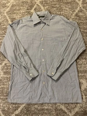 Men's Size Large Ermenegildo Zegna Button Up Dress Shirt Light Gray Black Blue - Image 1 of 4