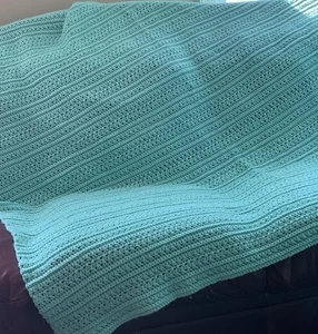 Manta afgana vintage tejida a mano verde azulado ondulado 83x78 acogedora puntada ondulada - Imagen 1 de 9