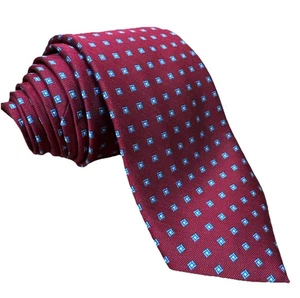 Brooks Brothers Made In USA Burgundy Herringbone w/Blue Squares Classic Silk Tie - Picture 1 of 8