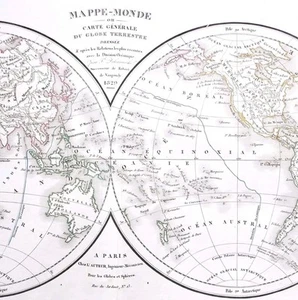 Carte Générale du Monde Terrestre 1829 Mappemonde Gravure Delamarche Cadre - Picture 1 of 23