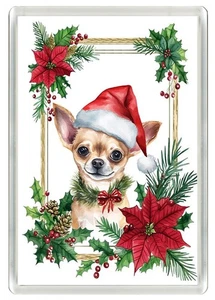 CHIHUAHUA CHRISTMAS HAT DOG NOVELTY FRIDGE MAGNET GREAT GIFT - Foto 1 di 1